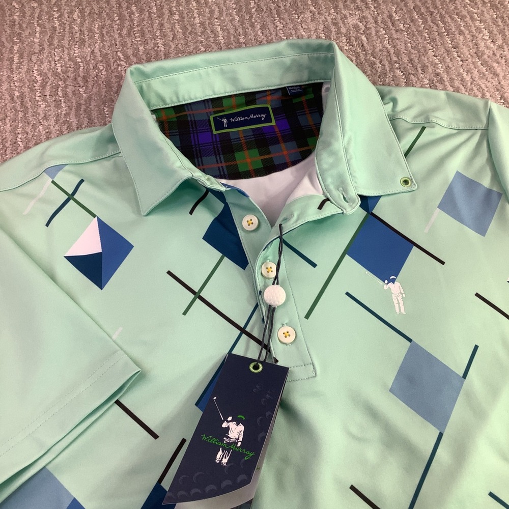 William Murray Chip and Chad Golf Polo Shirt Mens Medium Golf Geometric NWT